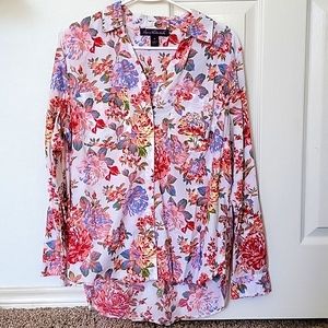 Gloria Vanderbilt Womens Size M Shirt Blouse Top Pockets Hi Low Red Blue Peach